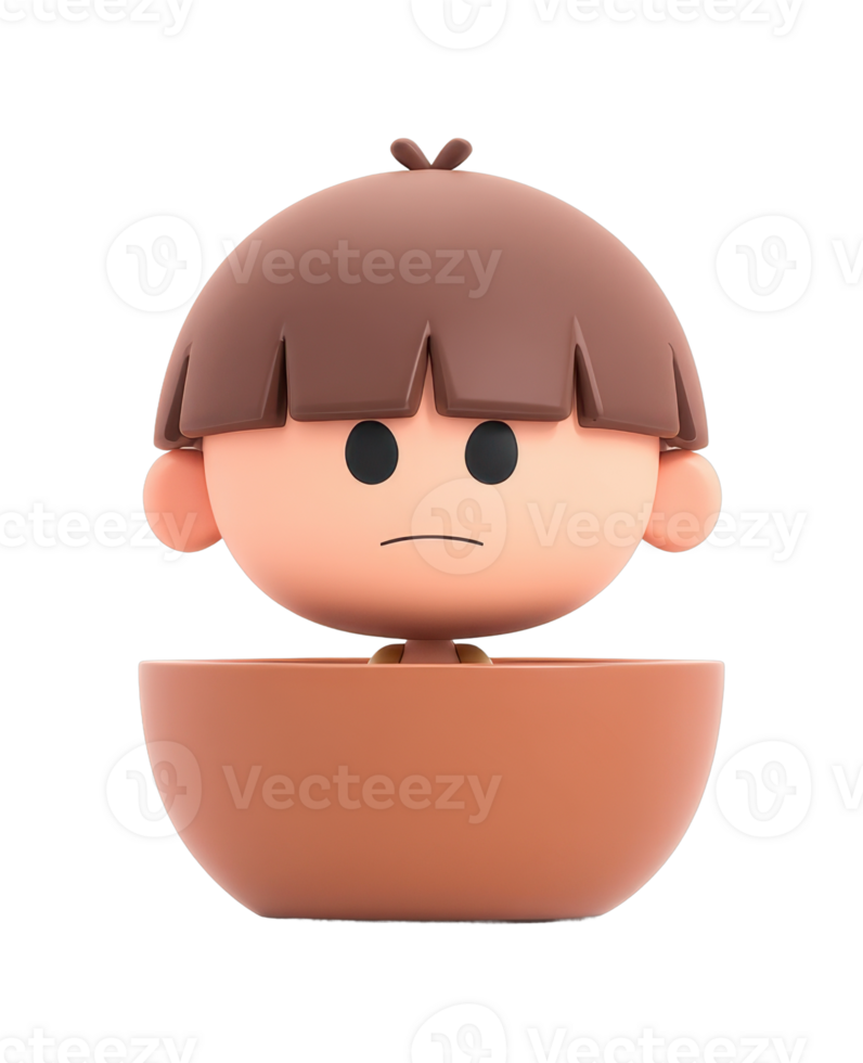 Cute animated character with bowl-shaped hair and neutral expression png