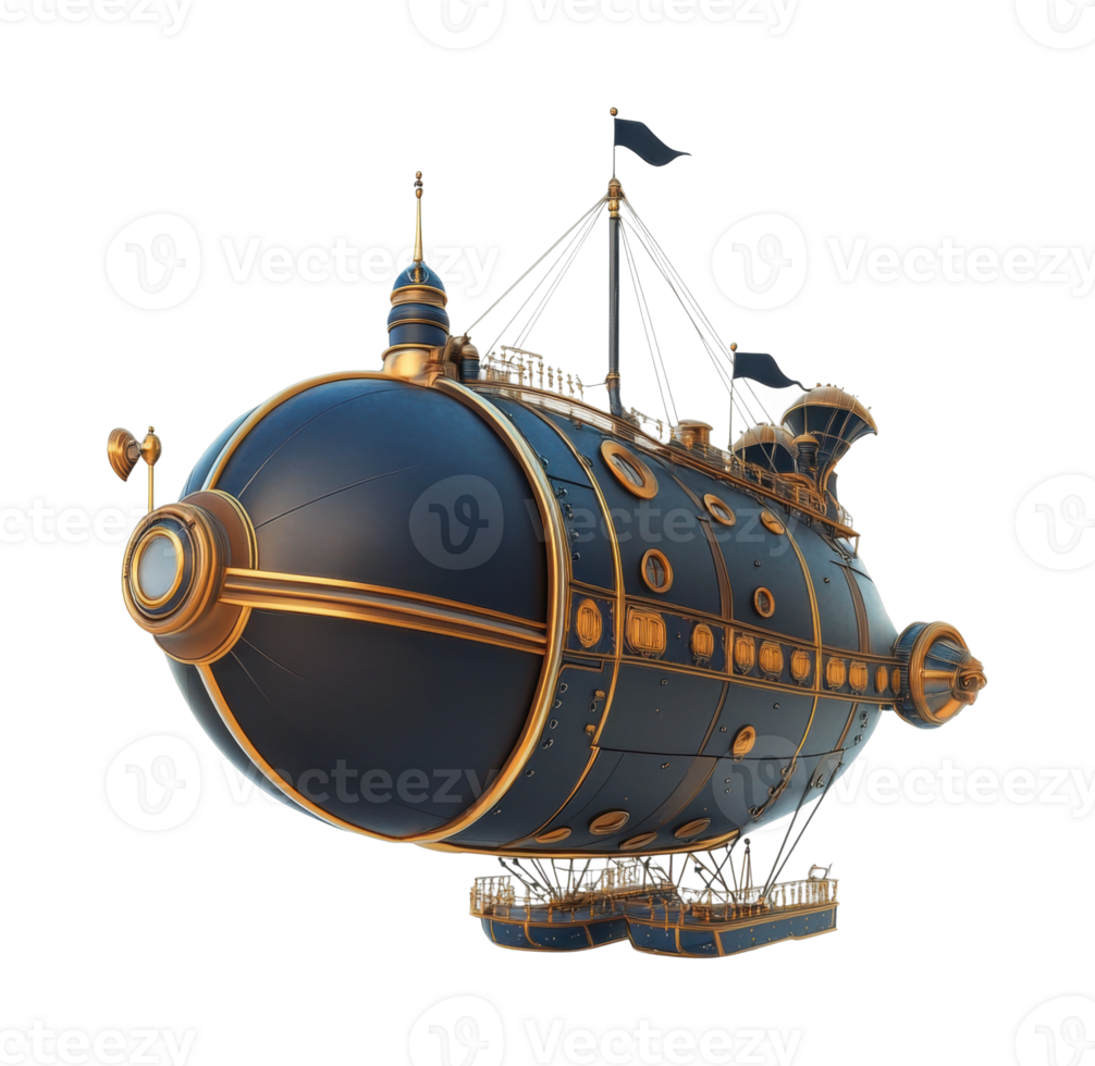 Steampunk airship with nautical elements and vintage design features png