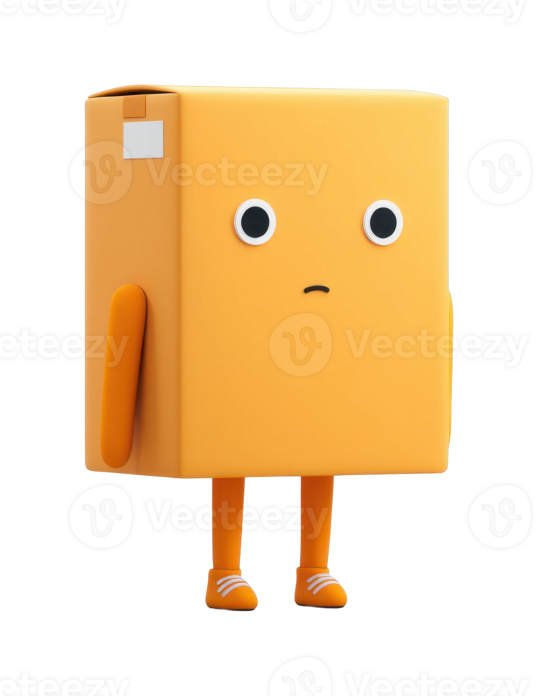 Cute box-shaped cartoon character with a surprised expression png