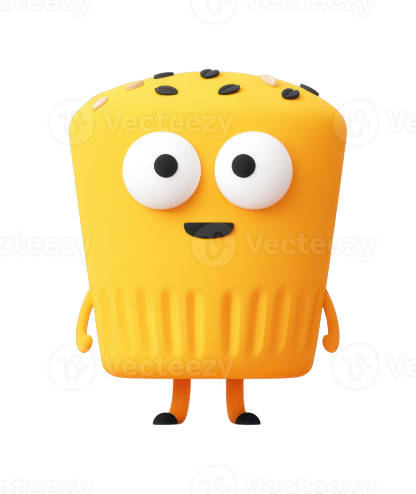 Cute cartoon cupcake character with big eyes and sprinkles png