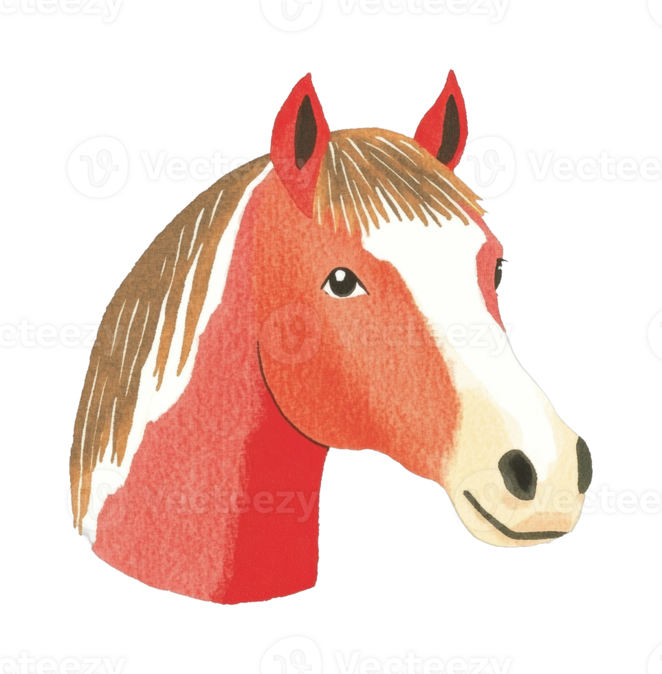 Illustrated horse portrait with brown mane and gentle expression png