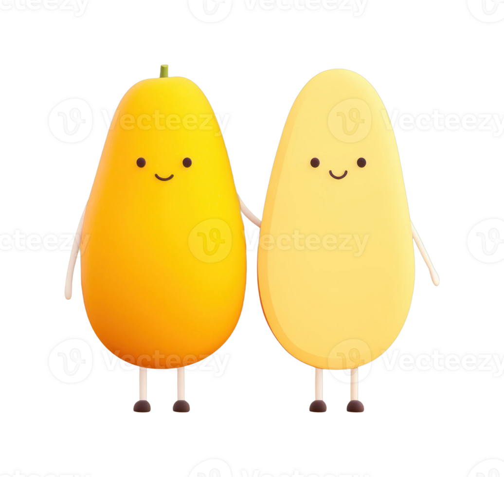Cute cartoon fruit characters with smiling faces and arms png