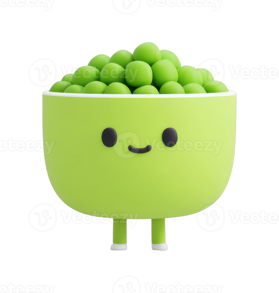 Cute green cartoon peas character with smiling face and tiny legs png