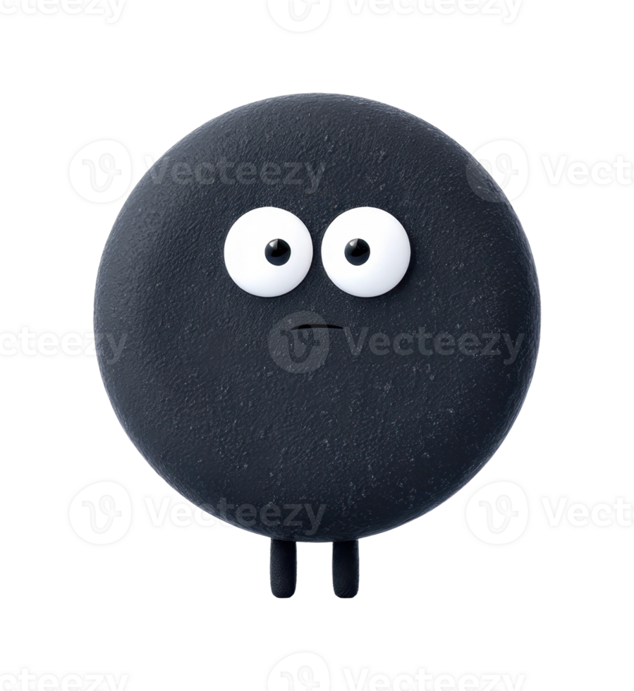 Cute round black cartoon character with big eyes and surprised expression png