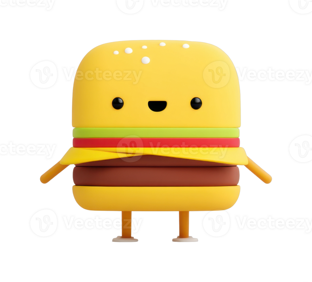 Cute cartoon burger character with smiling face png