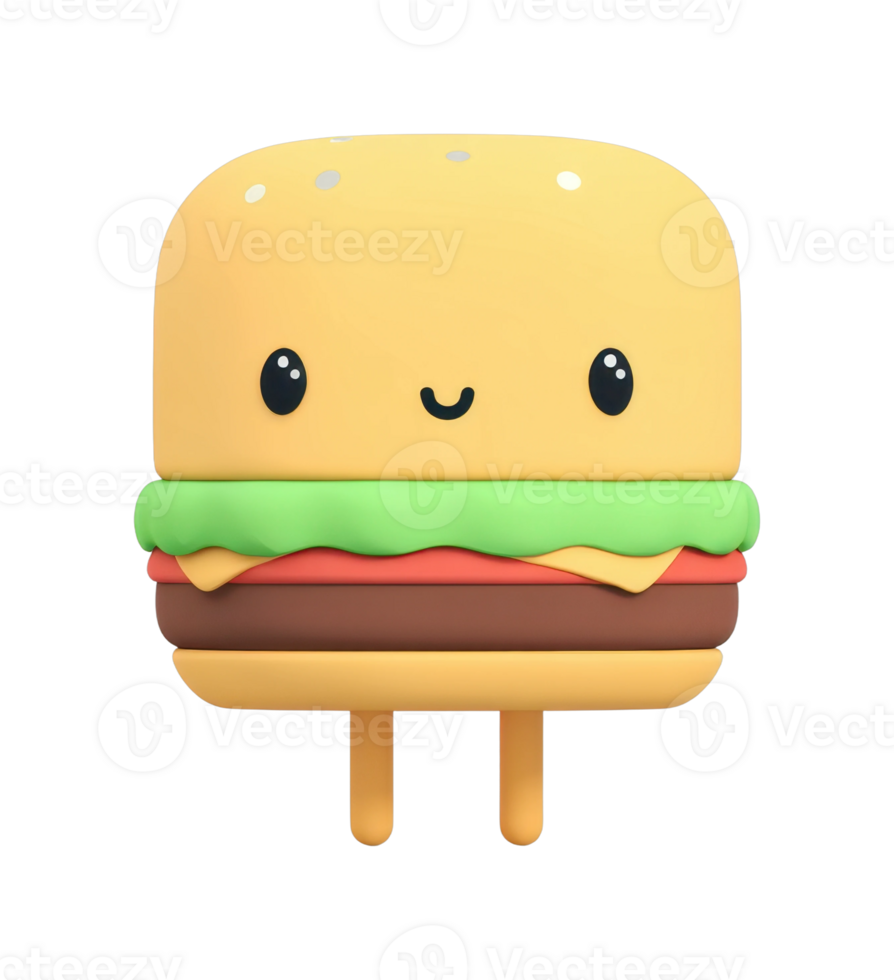 Cute smiling cartoon hamburger with arms and legs png
