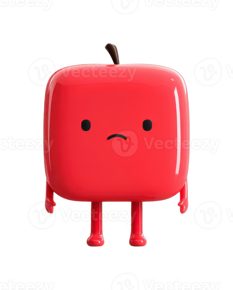Cute cartoon apple character with sad face and simple design png