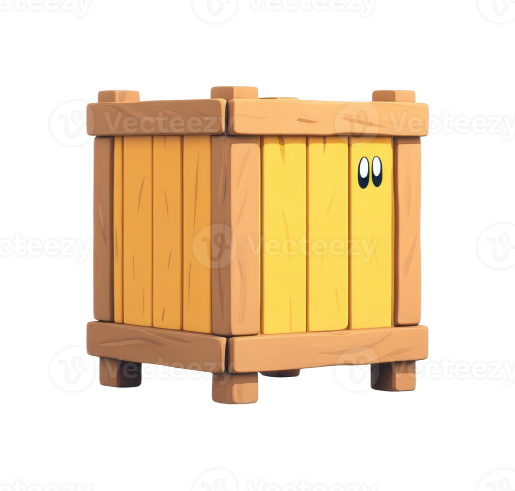 Cartoon wooden crate with eyes displaying a curious expression png