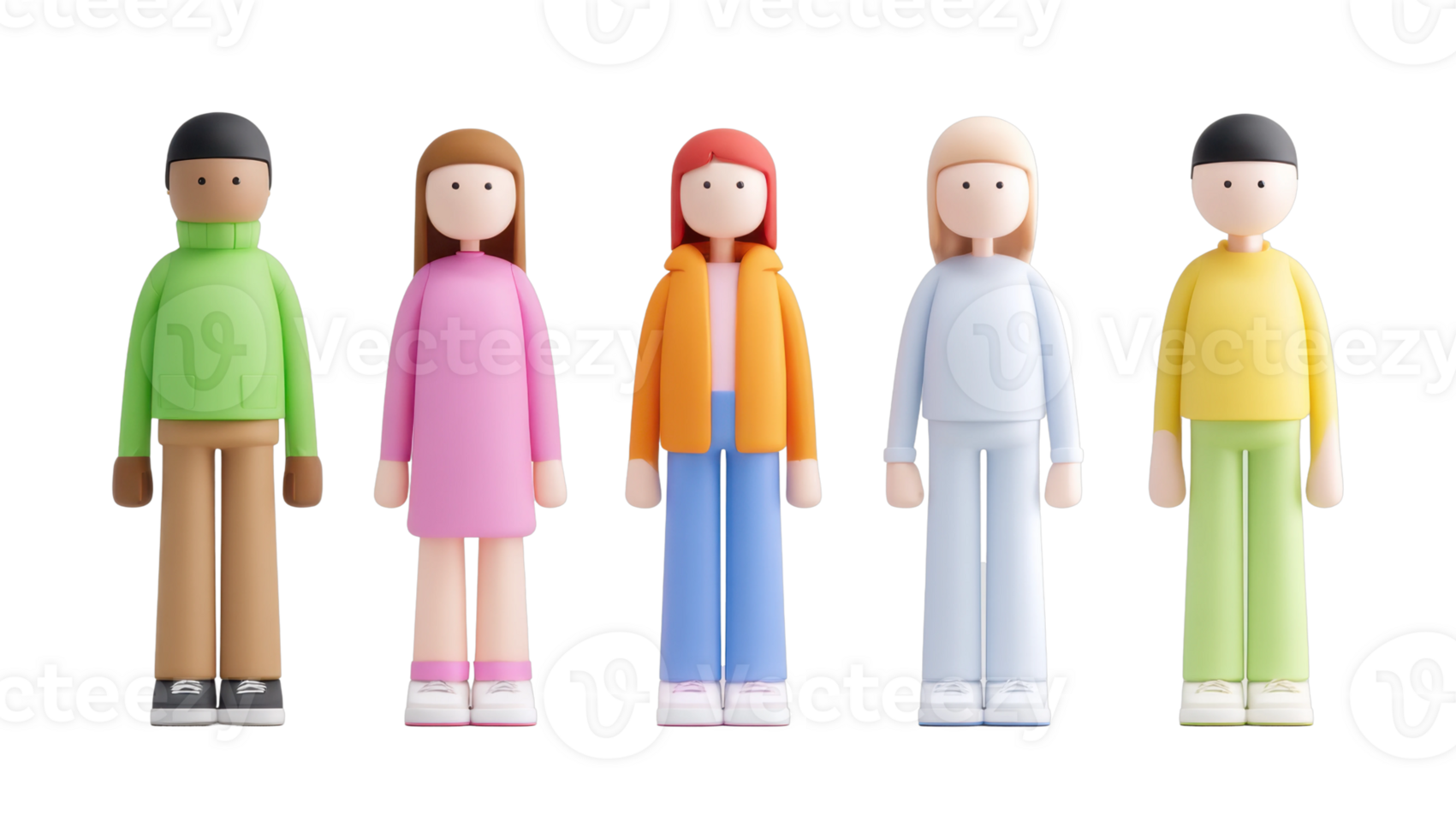Diverse group of abstract human figures in colorful outfits png