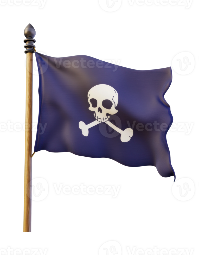 Skull and crossbones pirate flag waving on pole png