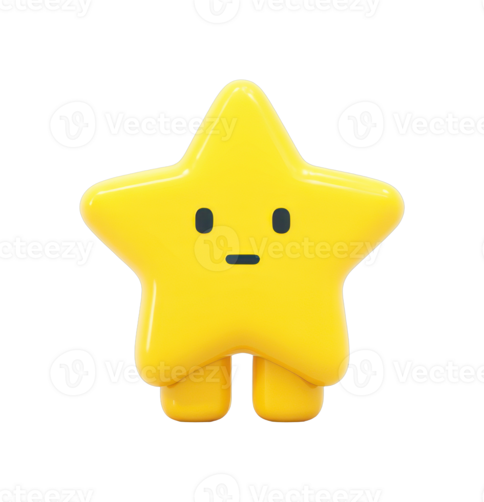 Cute 3d yellow star character with facial expression png