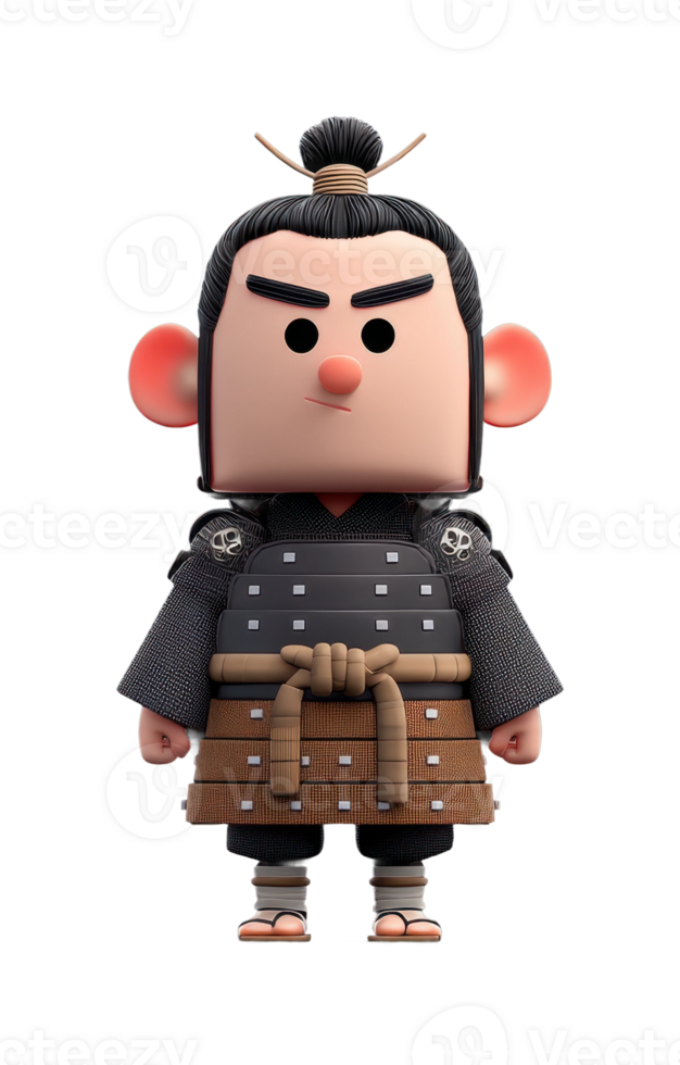 Cute samurai character with topknot and armor png
