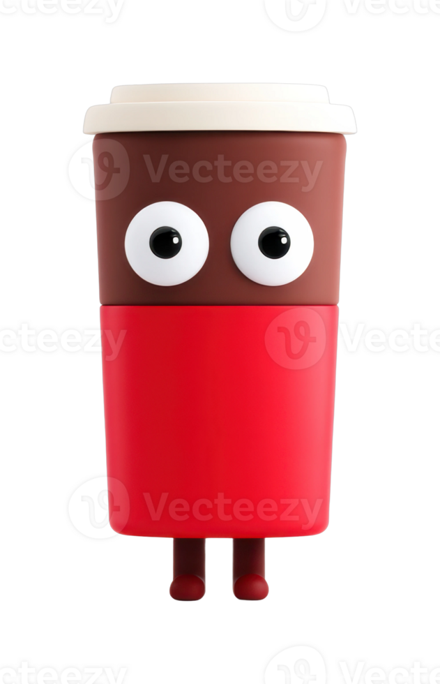 Cute cartoon coffee cup with big eyes and red body png