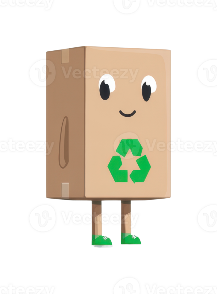Cartoon box with recycling symbol png