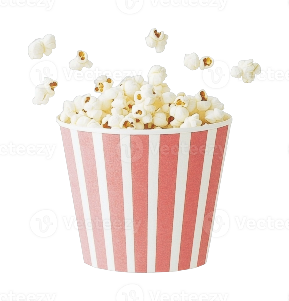 Freshly popped popcorn in striped container png