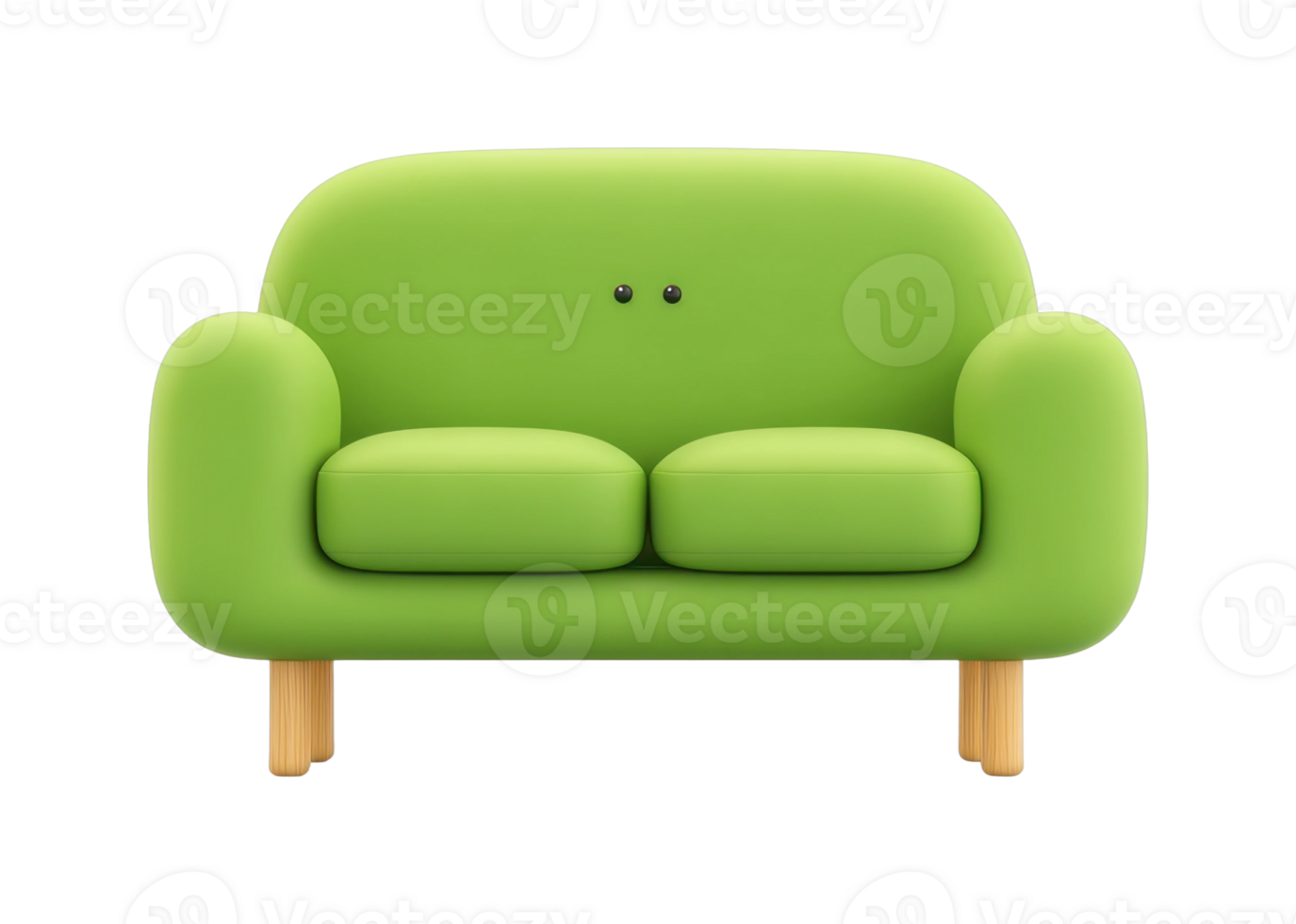 Green cute cartoon sofa with wooden legs featuring plush design png