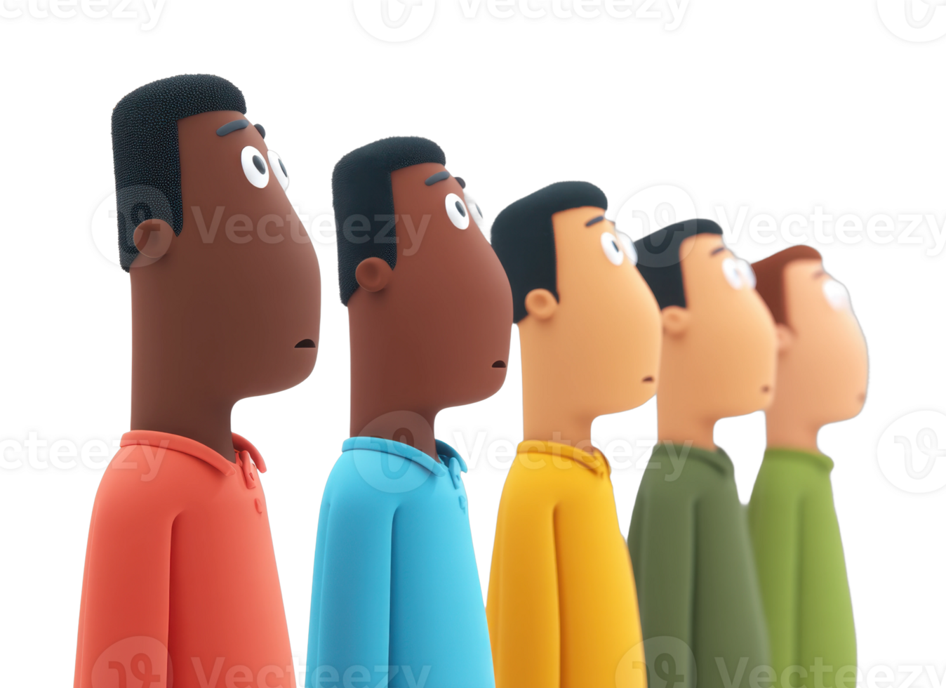 Diverse cartoon characters in profile view in colorful outfits png