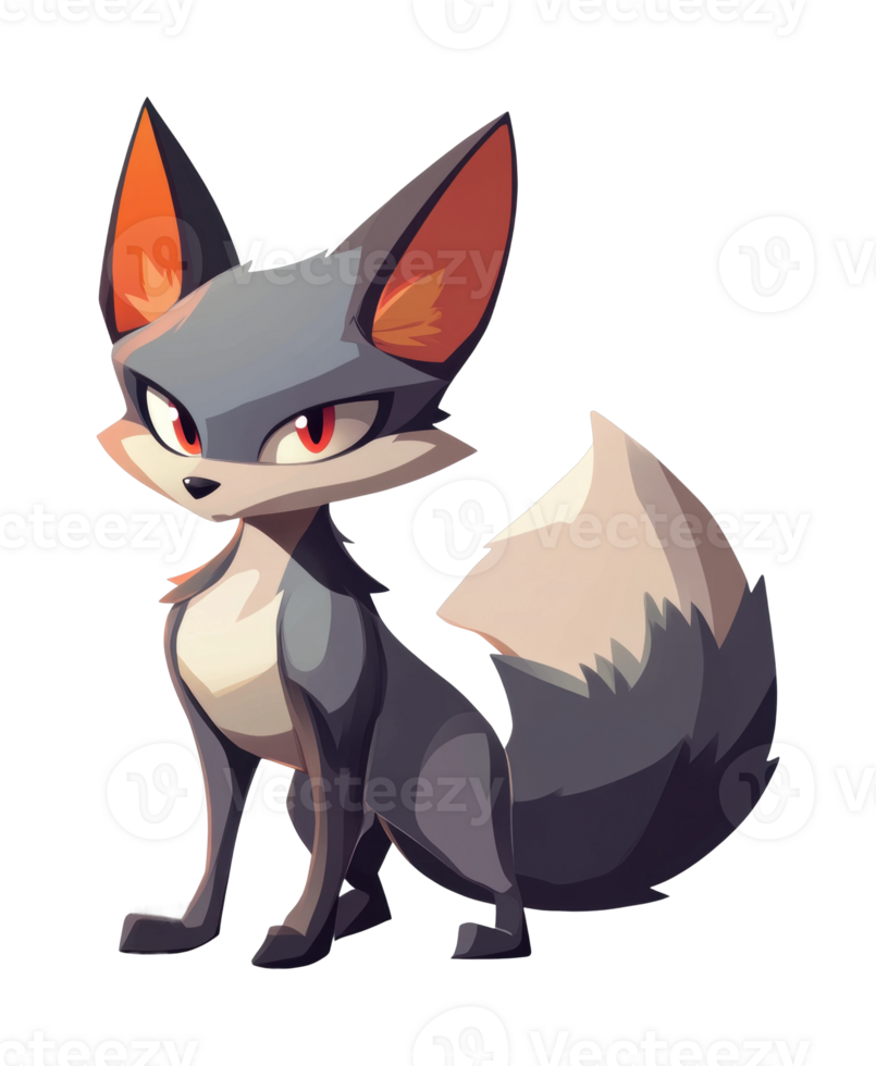 Cute cartoon fox with bright eyes and bushy tail png