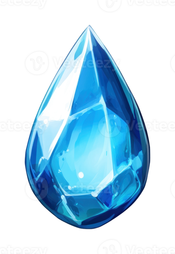 Faceted blue gemstone with teardrop shape and reflective surface png