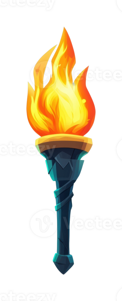 Fiery cartoon torch with flames in stylized design png