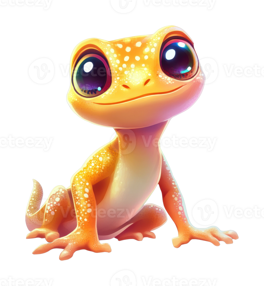 Adorable cartoon gecko with bright eyes and spotted skin png