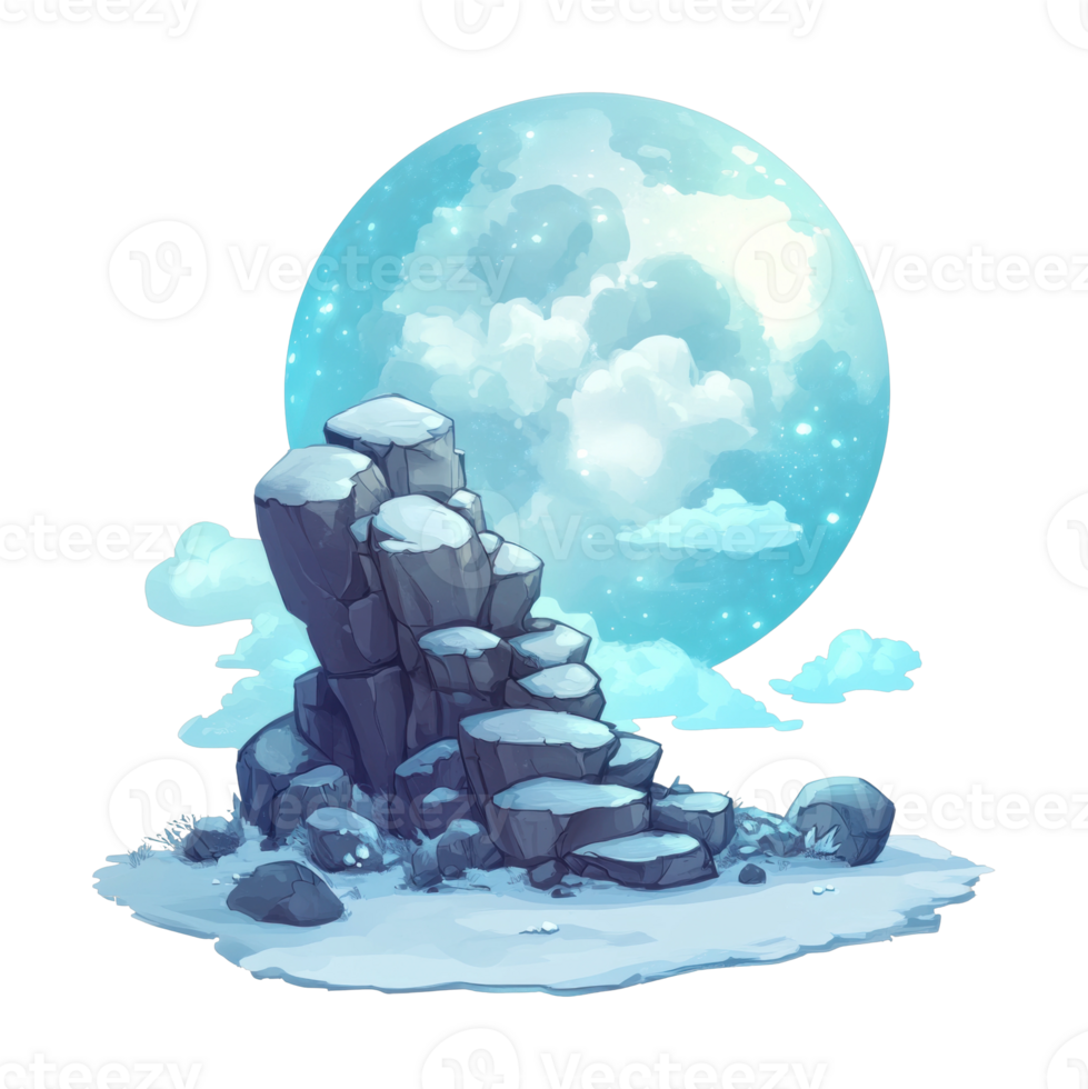 Mystical moonlit night scene with rocky landscape png