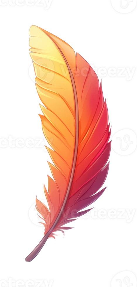 Vibrant feather with gradient hues of orange and red png