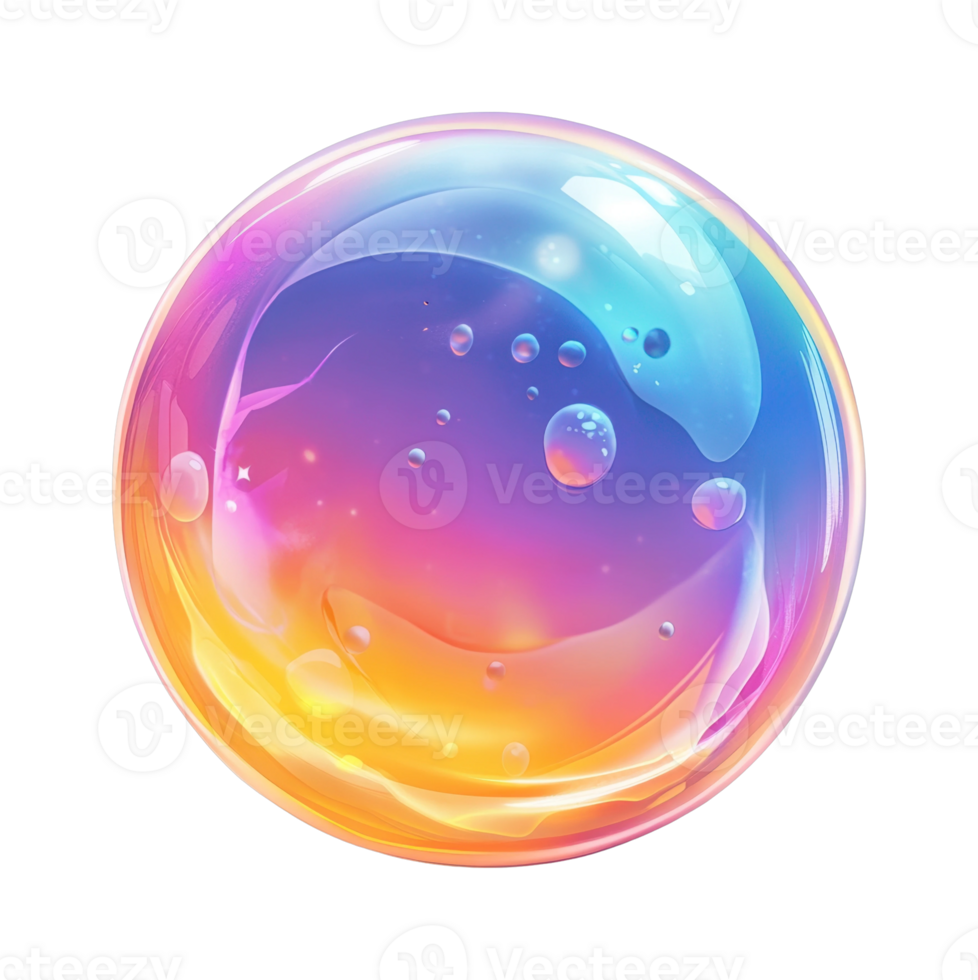 Rainbow soap bubble with reflective surface and colorful hues png