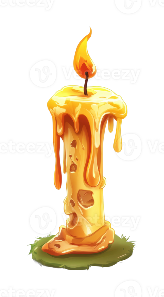 Melting wax candle with flickering flame png