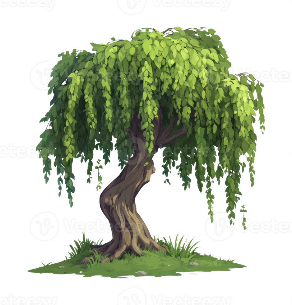 Majestic willow tree with cascading green leaves png