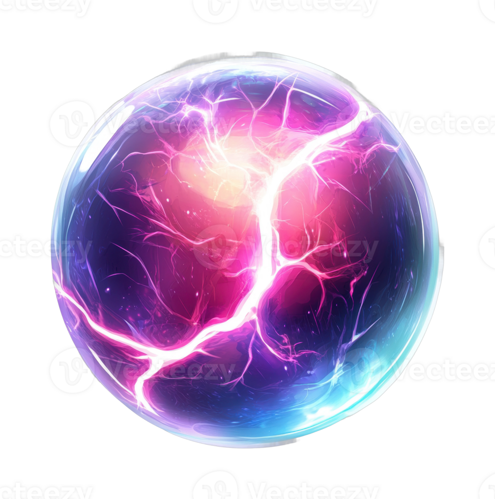 Vibrant electric energy sphere with neon lightning png