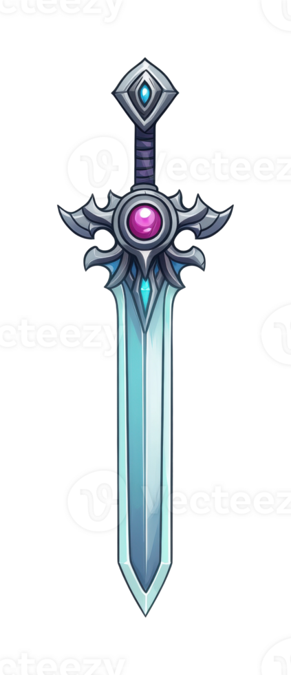 Fantasy sword with gemstone and intricate winged guard png