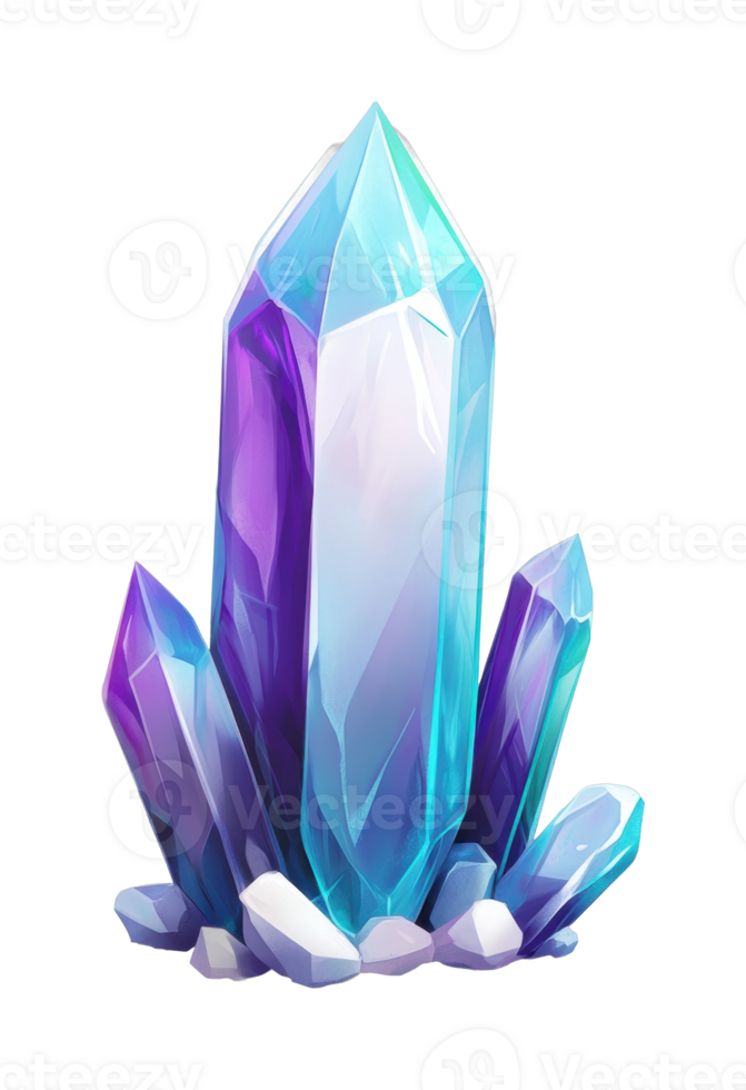 Vibrant multicolored crystal cluster with sharp facets and transparent glow png