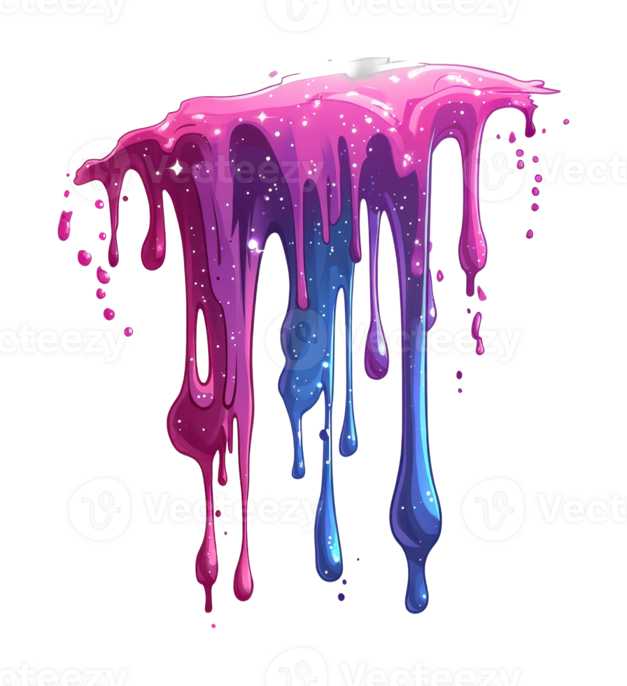 Vibrant dripping paint in pink and blue shades with sparkle accents png