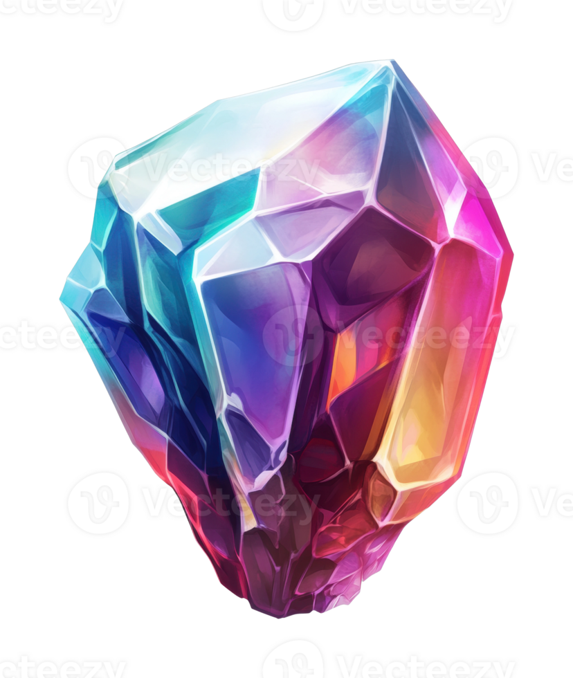 Multicolored geometric crystal with faceted texture and iridescent shine png