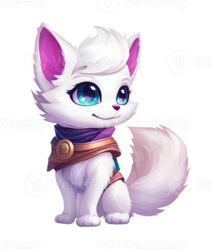 Adorable cartoon white fox with scarf and big eyes png