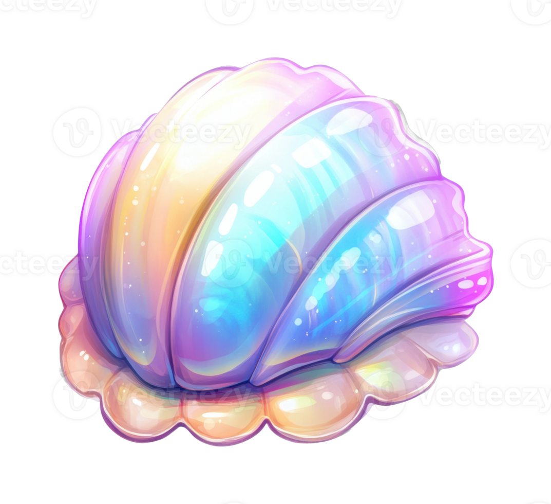 Iridescent fantasy shell with pastel colors and shimmering highlights png