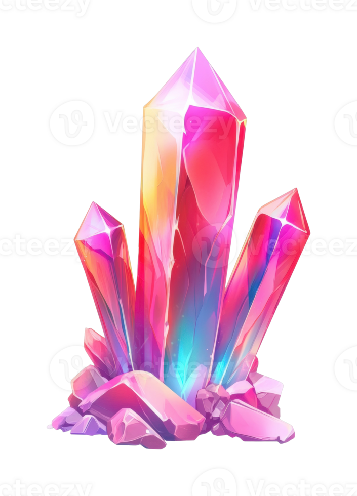Vibrant crystal cluster with radiant multicolored glow png