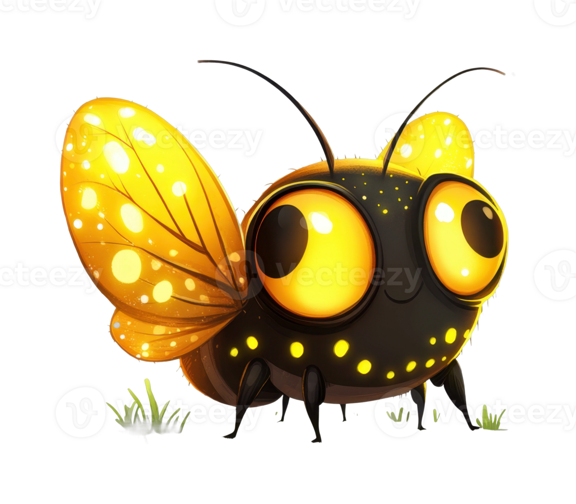 Cute cartoon firefly with glowing wings and big eyes png