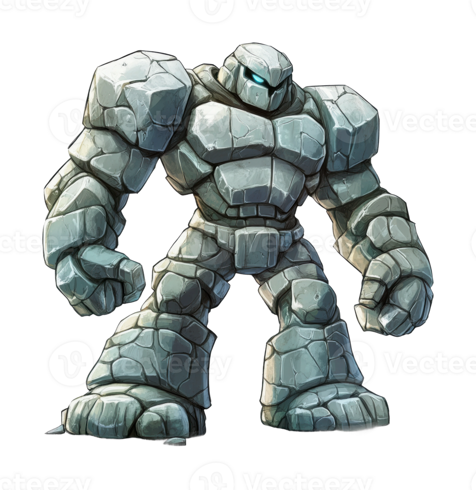 Powerful stone golem with glowing eyes standing firm and tall png