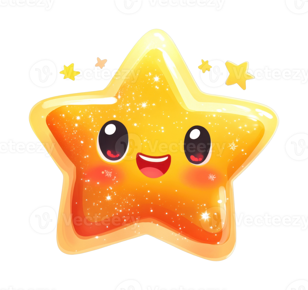 Cute smiling cartoon star with sparkling eyes and happy expression png