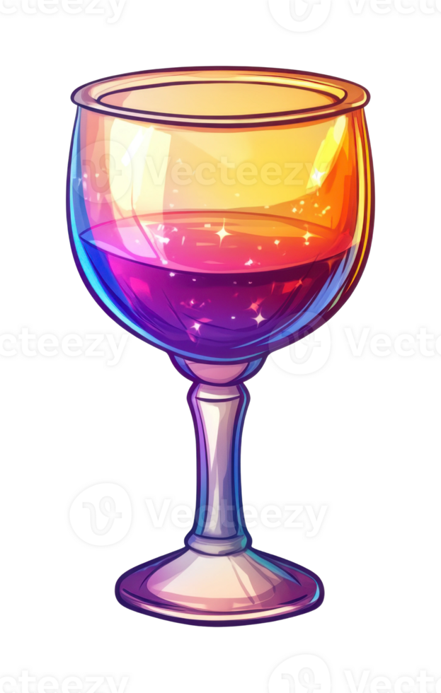 Colorful crystal wine glass with shimmering sparkles png