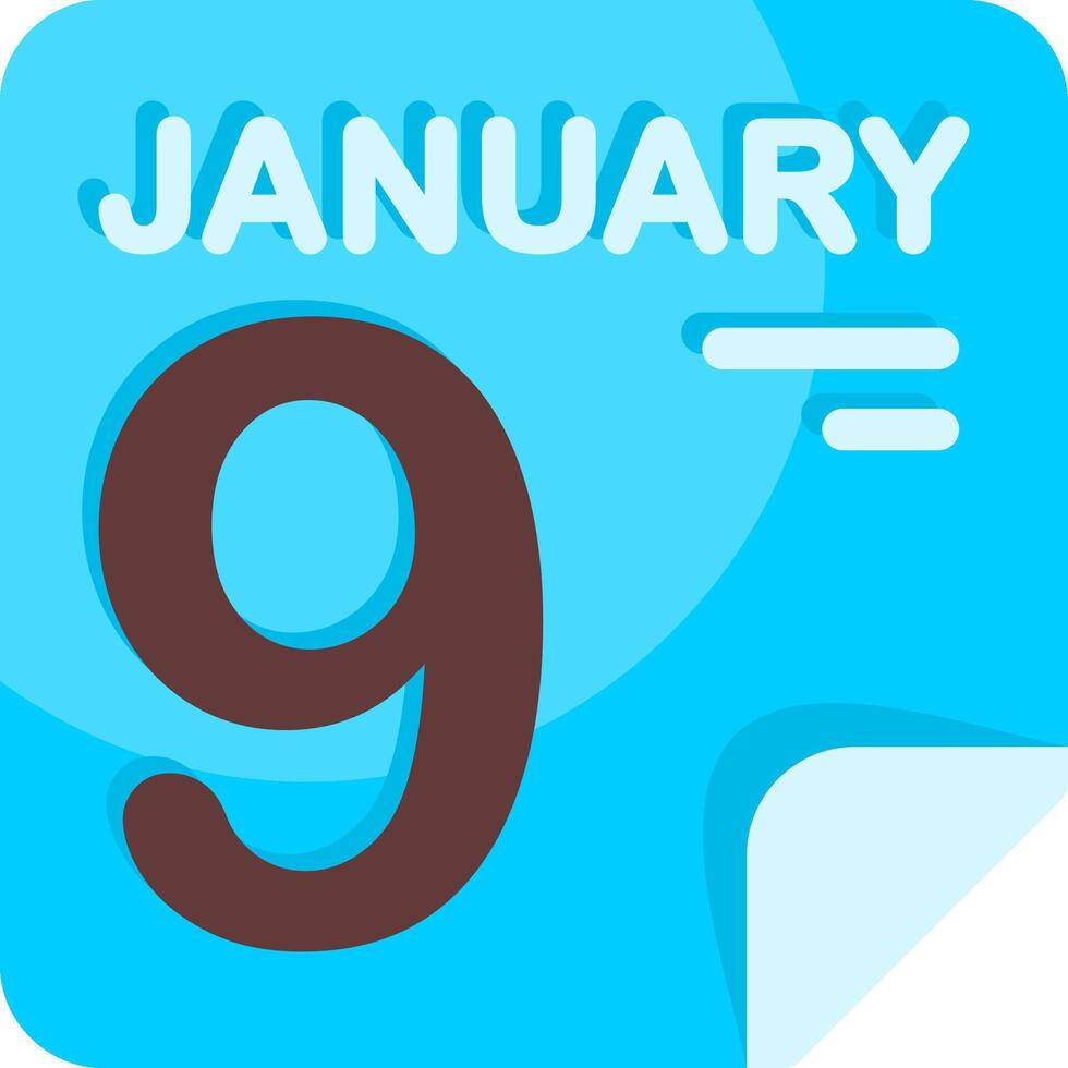 9 January Calendar Flat Icon vector