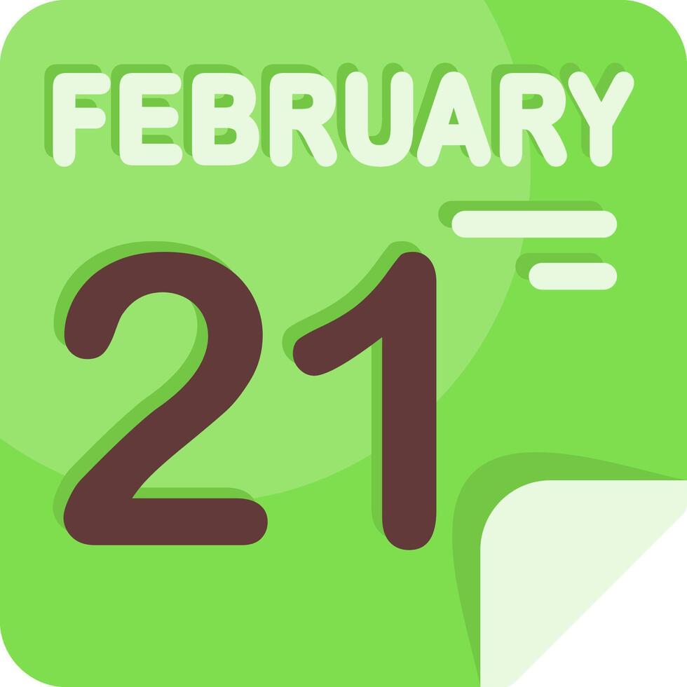 21 February Calendar Flat Icon vector
