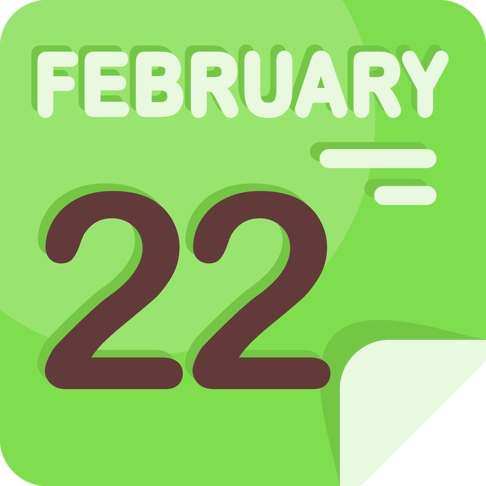 22 February Calendar Flat Icon vector