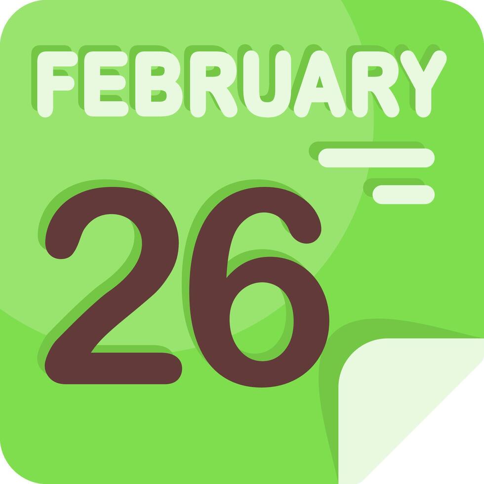 26 February Calendar Flat Icon vector