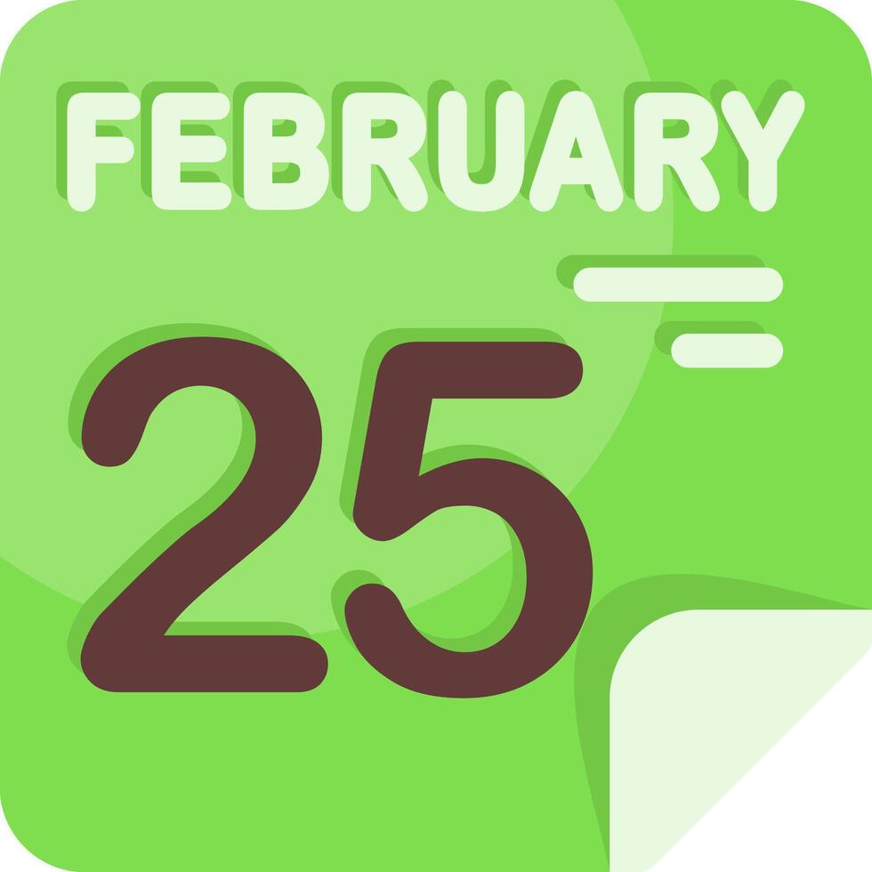 25 February Calendar Flat Icon vector