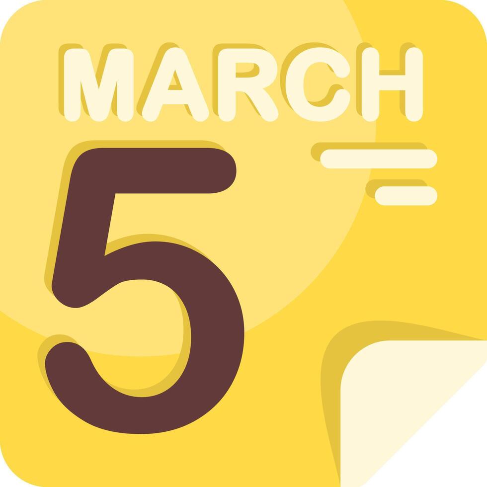 5 March Calendar Flat Icon vector