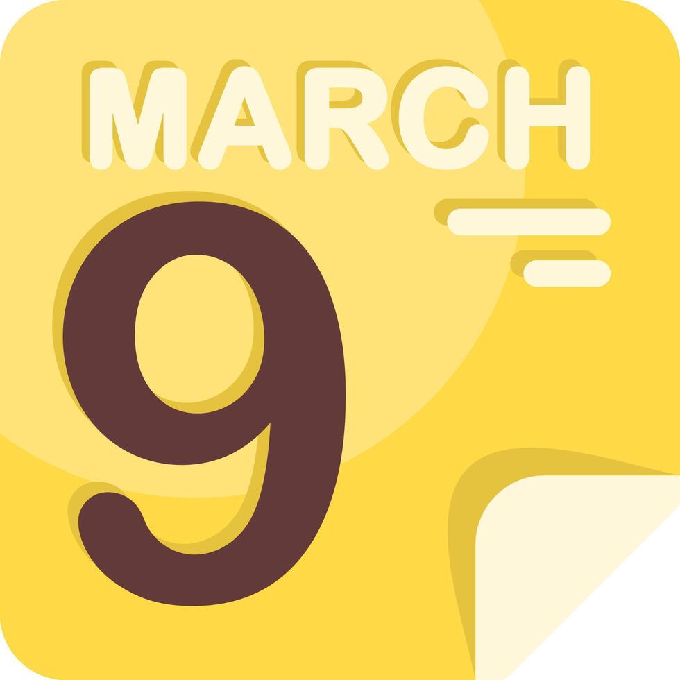 9 March Calendar Flat Icon vector