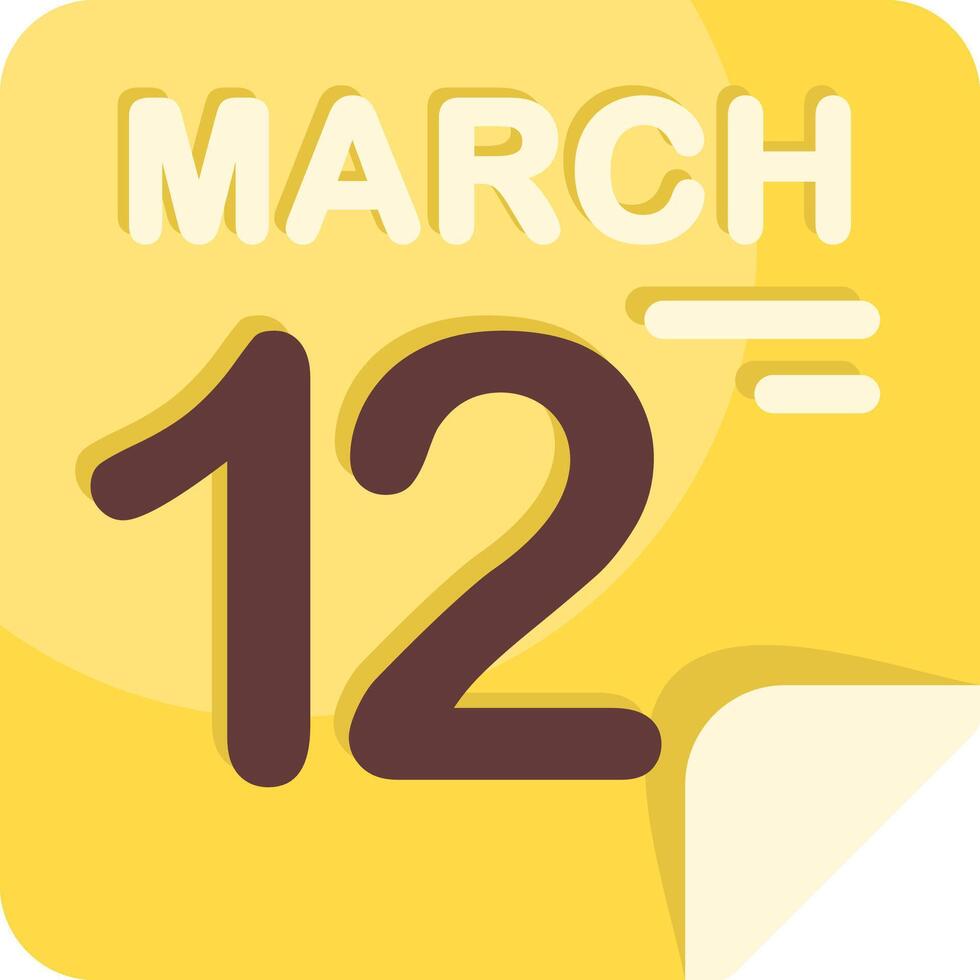 12 March Calendar Flat Icon vector